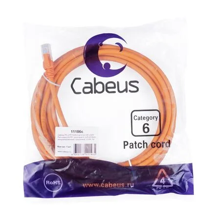 Патч-корд Cabeus PC-UTP-RJ45-Cat.6-5m-OR-LSZH (11186c)