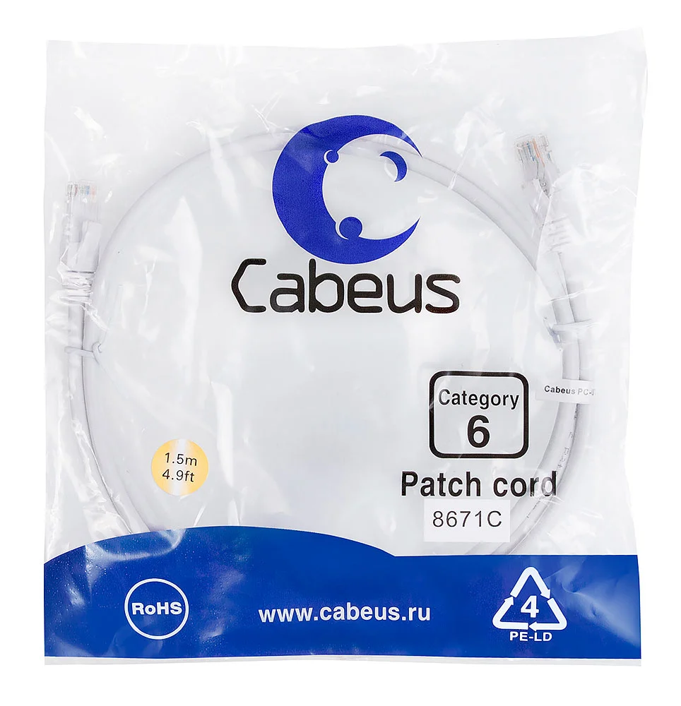 Патч-корд Cabeus PC-UTP-RJ45-Cat.6-1.5m-WH (8671c)