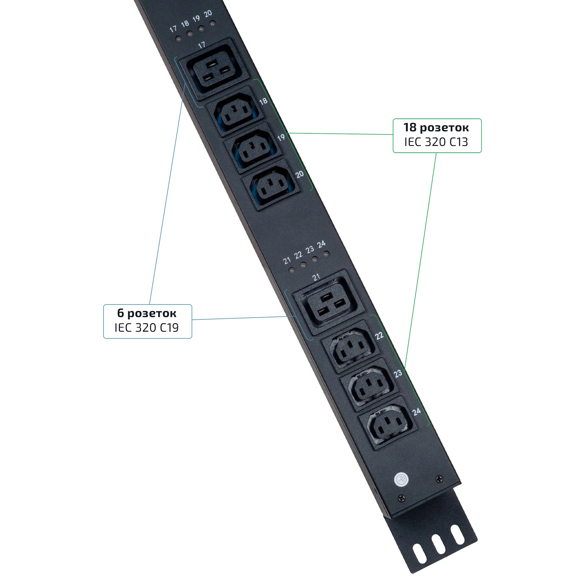 Cabeus SMART-PDU-32-1P-18C13-6C19-I309-CM (12602c) Вертикальный блок розеток 19" до 16 А