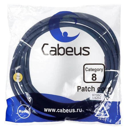 Патч-корд Cabeus PC-SSTP-RJ45-Cat.8-5m-LSZH (9705c)