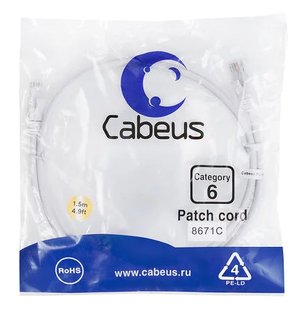 Патч-корд Cabeus PC-UTP-RJ45-Cat.6-1.5m-WH (8671c)