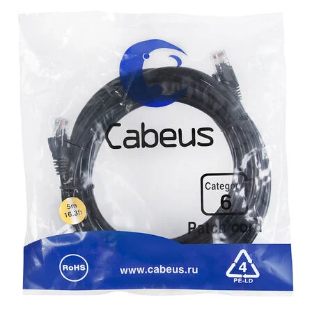 Патч-корд Cabeus PC-UTP-RJ45-Cat.6-5m-BK (8667c)