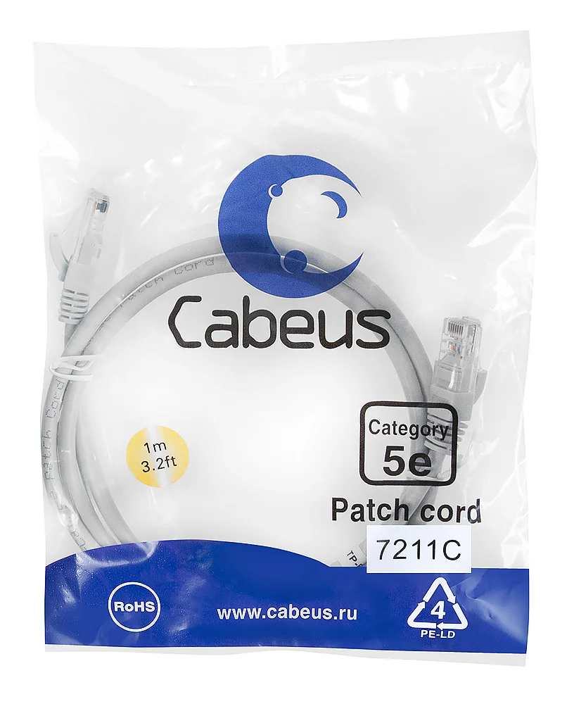 Патч-корд Cabeus PC-UTP-RJ45-Cat.5e-1m (7211c)