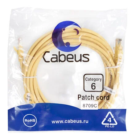 Патч-корд Cabeus PC-UTP-RJ45-Cat.6-5m-YL (8709c)