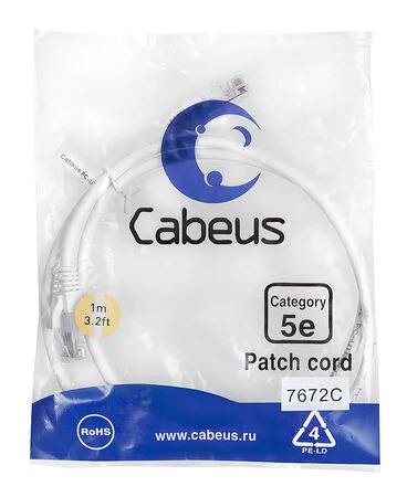 Патч-корд Cabeus PC-UTP-RJ45-Cat.5e-1m-WH (7672c)