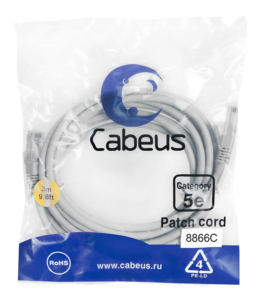 Патч-корд Cabeus PC-UTP-RJ45-Cat.5e-3m-LSZH (8866c)