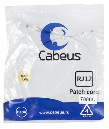 Патч-корд Cabeus PC-TEL-RJ12-0.5m (7886c)