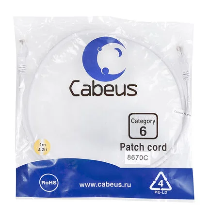 Патч-корд Cabeus PC-UTP-RJ45-Cat.6-1m-WH (8670c)