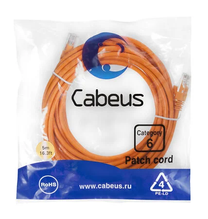 Патч-корд Cabeus PC-UTP-RJ45-Cat.6-5m-OR (8702c)