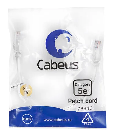 Патч-корд Cabeus PC-UTP-RJ45-Cat.5e-0.3m-WH-LSZH (9487c)