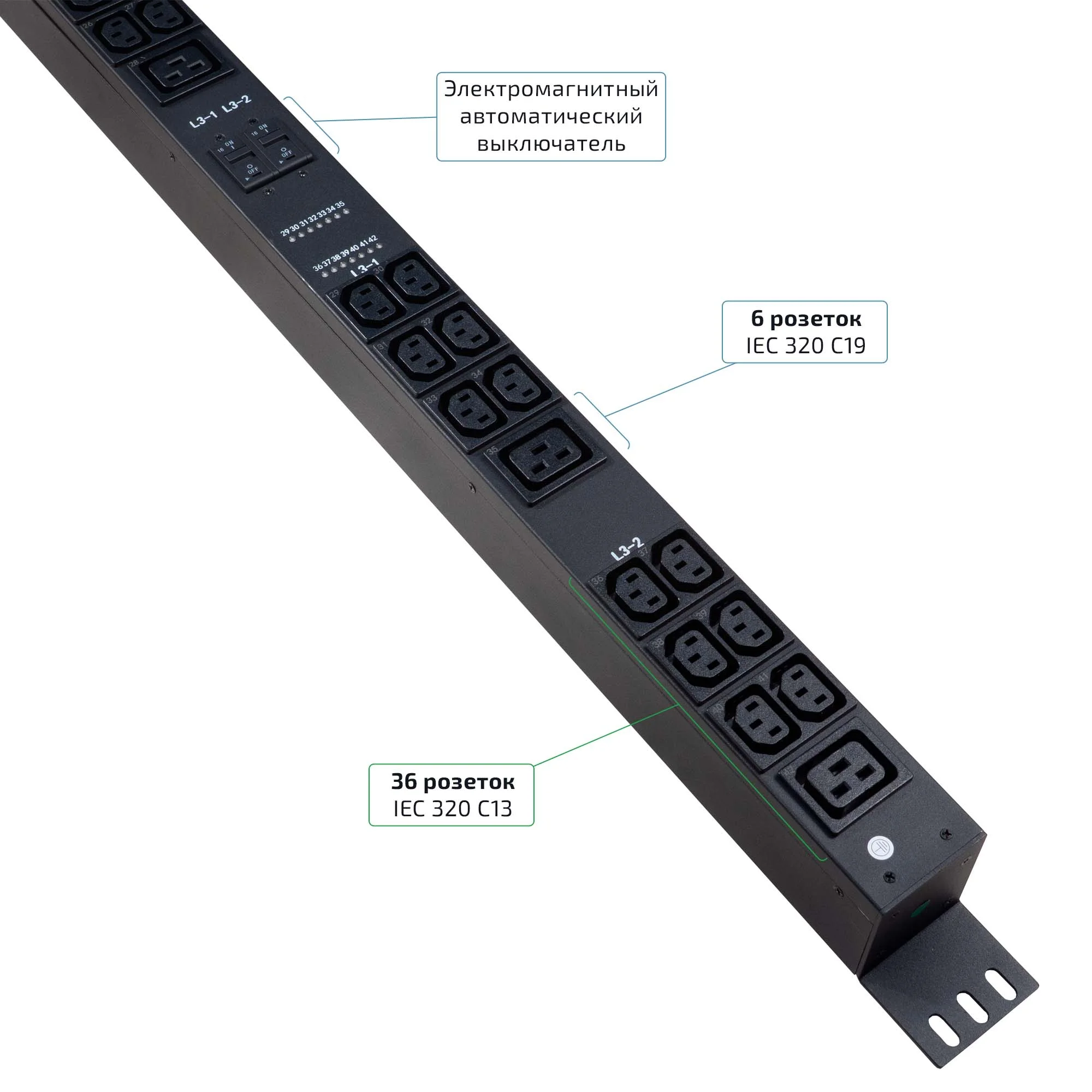 Cabeus SMART-PDU-32-3P-36C13-6C19-I309-CM (12604c) Вертикальный блок розеток 19" , до 16А