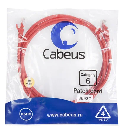 Патч-корд Cabeus PC-UTP-RJ45-Cat.6-2m-RD (8693c)