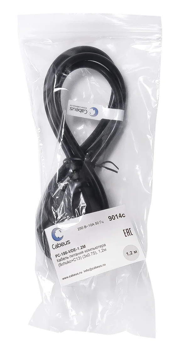Cabeus PC-186-VDE-1.2M (9014c) кабель питания Schuko + IEC 320 C13, 1.2 м