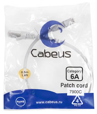 Патч-корд Cabeus PC-SSTP-RJ45-Cat.6a-0.5m-LSZH (7900c)