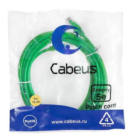 Патч-корд Cabeus PC-UTP-RJ45-Cat.5e-5m-GN (7457c)
