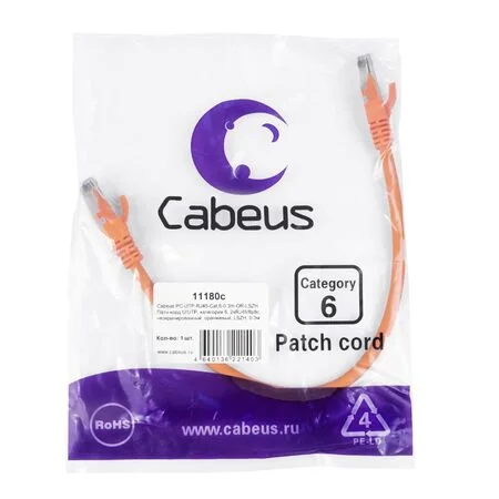 Патч-корд Cabeus PC-UTP-RJ45-Cat.6-0.3m-OR-LSZH (11180c)