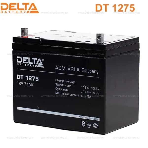 Аккумулятор Delta DT 1275 AGM (12 В / 75 Ач)