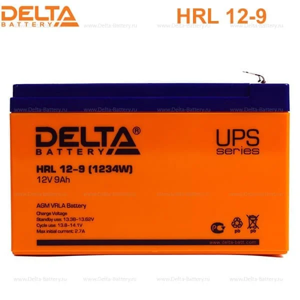 Аккумулятор Delta HRL 12-9 Х (1234W) AGM (12 В / 9 Ач)