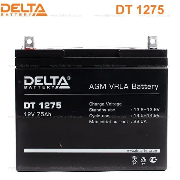 Аккумулятор Delta DT 1275 AGM (12 В / 75 Ач)