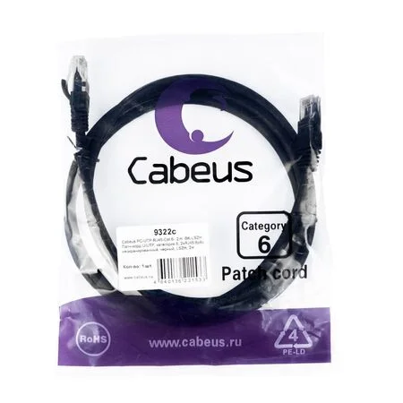 Патч-корд Cabeus PC-UTP-RJ45-Cat.6-2m-BK-LSZH (9322c)