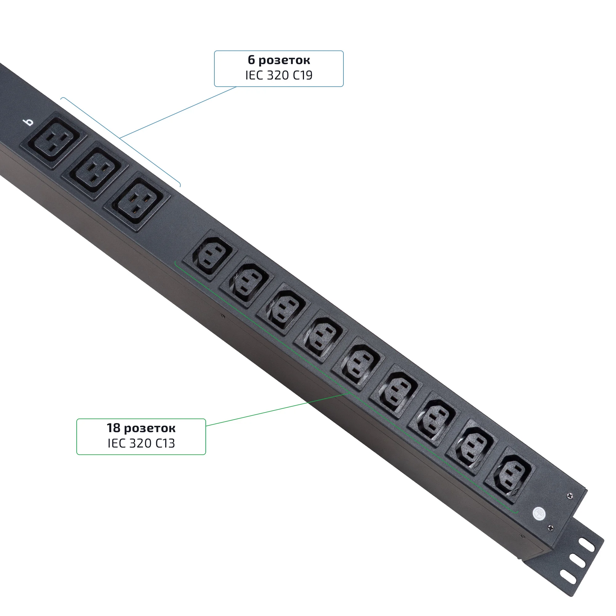 Cabeus SMART-PDU-32-1P-18C13-6C19-I309-M (12596c) Вертикальный блок розеток 19" до 16 А