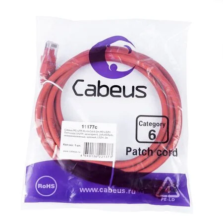 Патч-корд Cabeus PC-UTP-RJ45-Cat.6-2m-RD-LSZH (11177c)