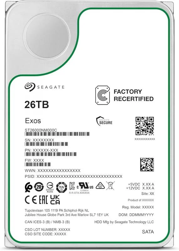 Жесткий диск HDD SEAGATE ST26000NM000C-FR, 26 ТБ, 512 МБ, 7200 об/мин