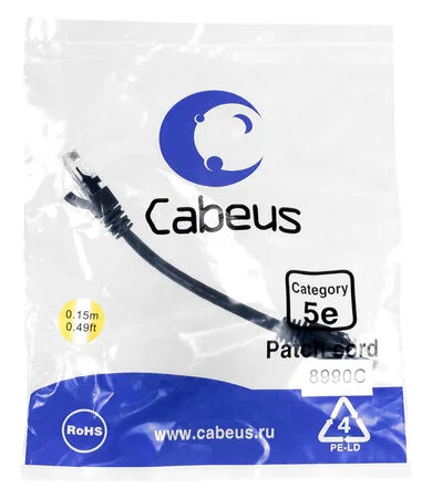 Патч-корд Cabeus PC-UTP-RJ45-Cat.5e-0.15m-BK-LSZH (9534c)
