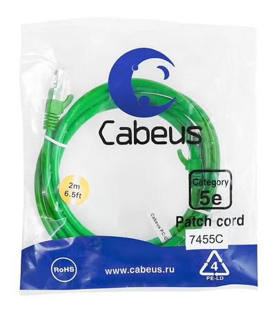 Патч-корд Cabeus PC-UTP-RJ45-Cat.5e-2m-GN-LSZH (9507c)