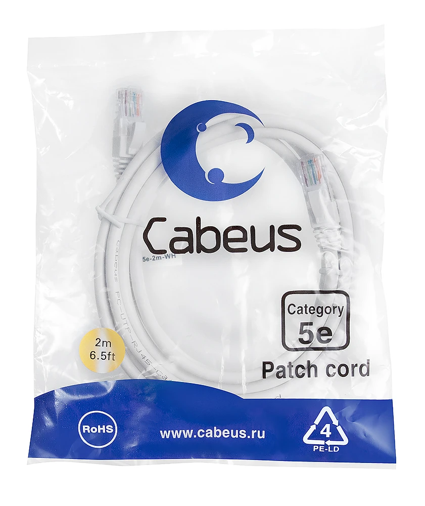 Патч-корд Cabeus PC-UTP-RJ45-Cat.5e-2m-WH-LSZH (9491c)