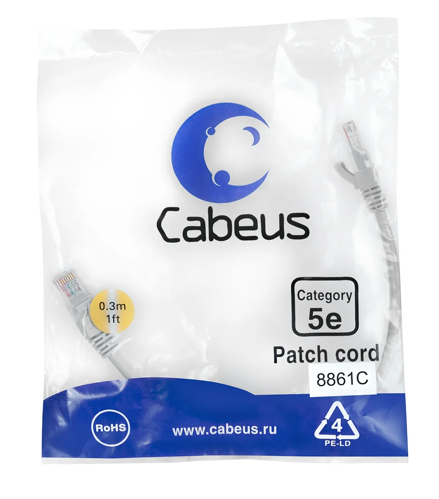 Патч-корд Cabeus PC-UTP-RJ45-Cat.5e-0.3m-LSZH (8861c)