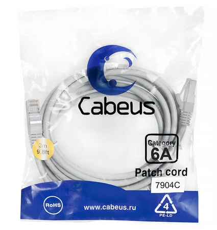 Патч-корд Cabeus PC-SSTP-RJ45-Cat.6a-3m-LSZH (7904c)