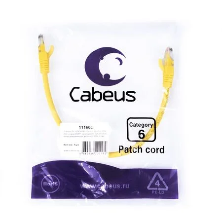 Патч-корд Cabeus PC-UTP-RJ45-Cat.6-0.3m-YL-LSZH (11160c)