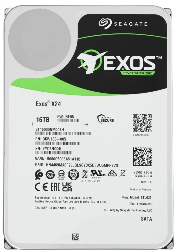 Жесткий диск HDD SEAGATE ST16000NM002H, 16 ТБ, 512 МБ, 7200 об/мин