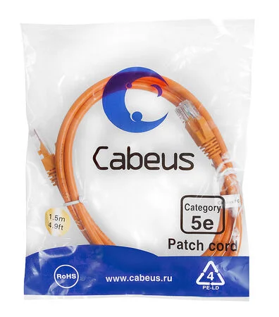 Патч-корд Cabeus PC-UTP-RJ45-Cat.5e-1.5m-OR (7697c)