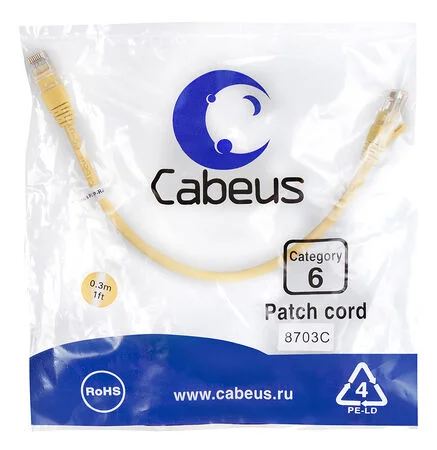 Патч-корд Cabeus PC-UTP-RJ45-Cat.6-0.3m-YL (8703c)
