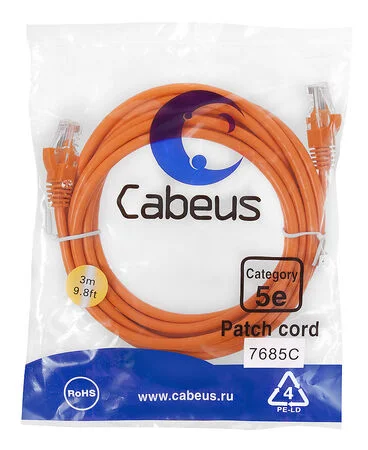 Патч-корд Cabeus PC-UTP-RJ45-Cat.5e-3m-OR-LSZH (9524c)