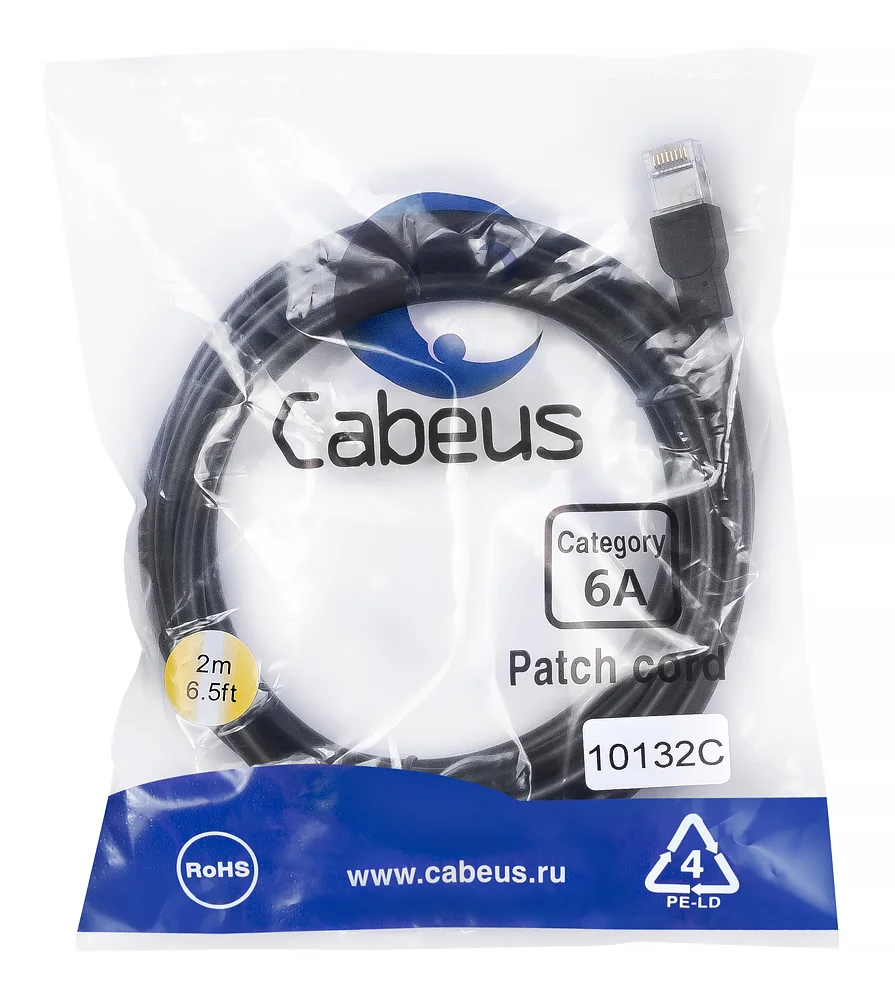 Патч-корд Cabeus PC-ARM-UTP-RJ45-Cat.6a-2m-PE (10132c)