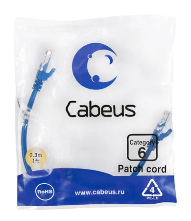 Патч-корд Cabeus PC-UTP-RJ45-Cat.6-0.3m-BL (8675c)