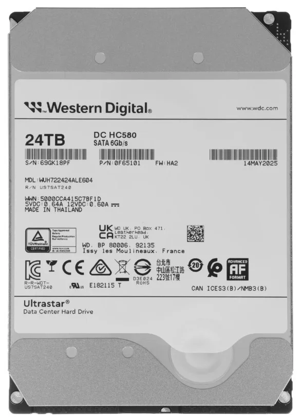 Жесткий диск HDD Western Digital WUH722424ALE604, 24 ТБ, 512 МБ, 7200 об/мин