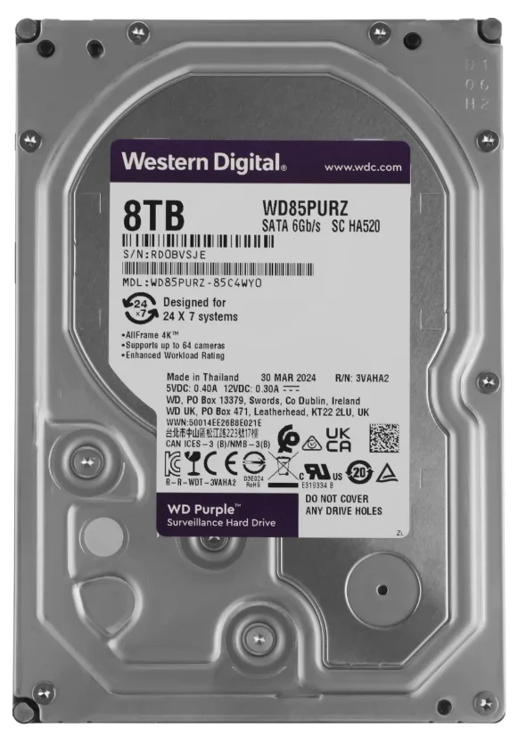 Жесткий диск HDD Western Digital WD85PURZ, 8 ТБ, 256 МБ, 7200 об/мин