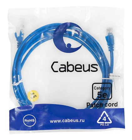 Патч-корд Cabeus PC-UTP-RJ45-Cat.5e-3m-BL (7462c)