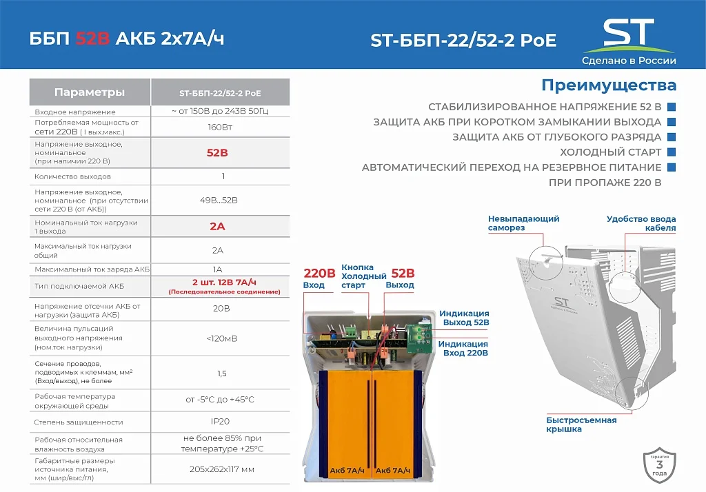 Источники бесперебойного питания Space Technology ST-ББП-22/52-2 POE ЧЕРНЫЙ