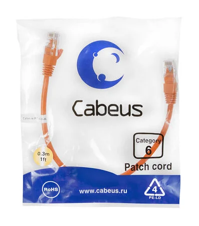 Патч-корд Cabeus PC-UTP-RJ45-Cat.6-0.3m-OR (8696c)