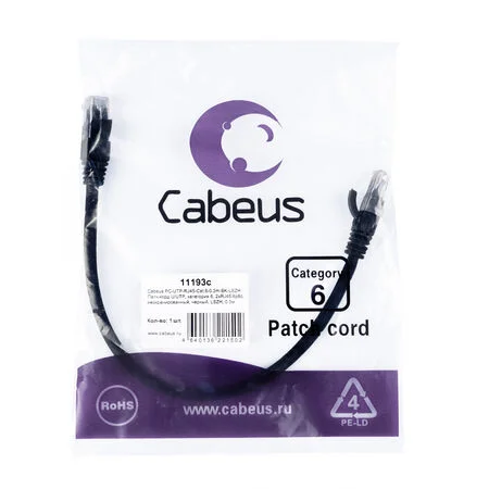 Патч-корд Cabeus PC-UTP-RJ45-Cat.6-0.3m-BK-LSZH (11193c)