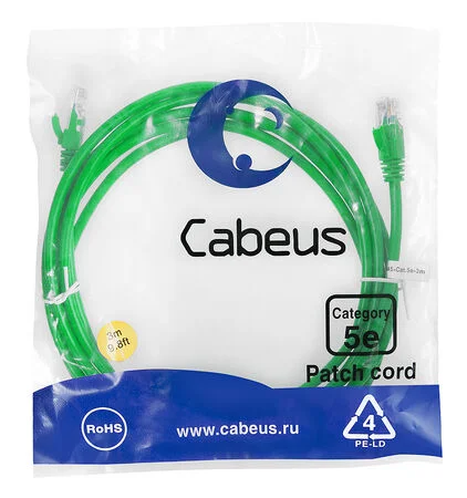 Патч-корд Cabeus PC-UTP-RJ45-Cat.5e-3m-GN (7456c)