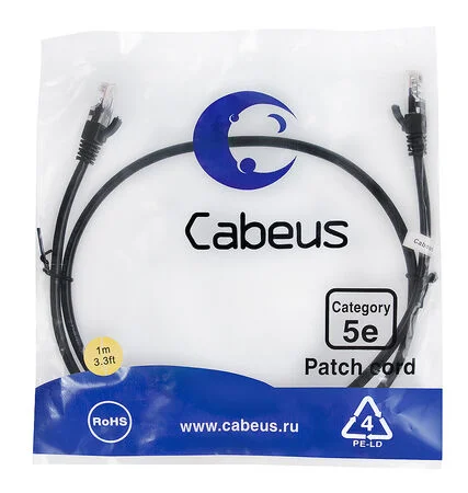 Патч-корд Cabeus PC-UTP-RJ45-Cat.5e-1m-BK-LSZH (9537c)