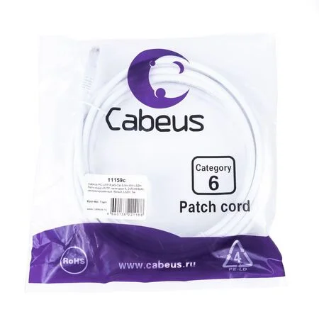 Патч-корд Cabeus PC-UTP-RJ45-Cat.6-3m-WH-LSZH (11158c)