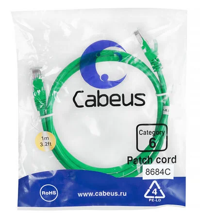 Патч-корд Cabeus PC-UTP-RJ45-Cat.6-1m-GN (8684c)