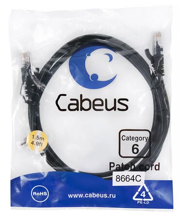Патч-корд Cabeus PC-UTP-RJ45-Cat.6-1.5m-BK (8664c)